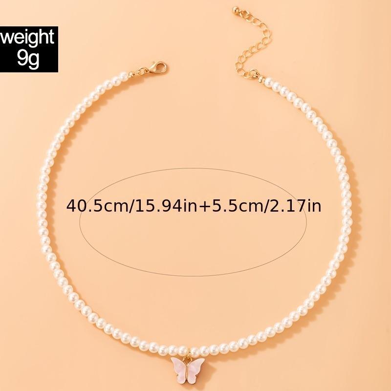 Women Simple Vacation Imitation Pearl Butterfly Clavicle Necklace