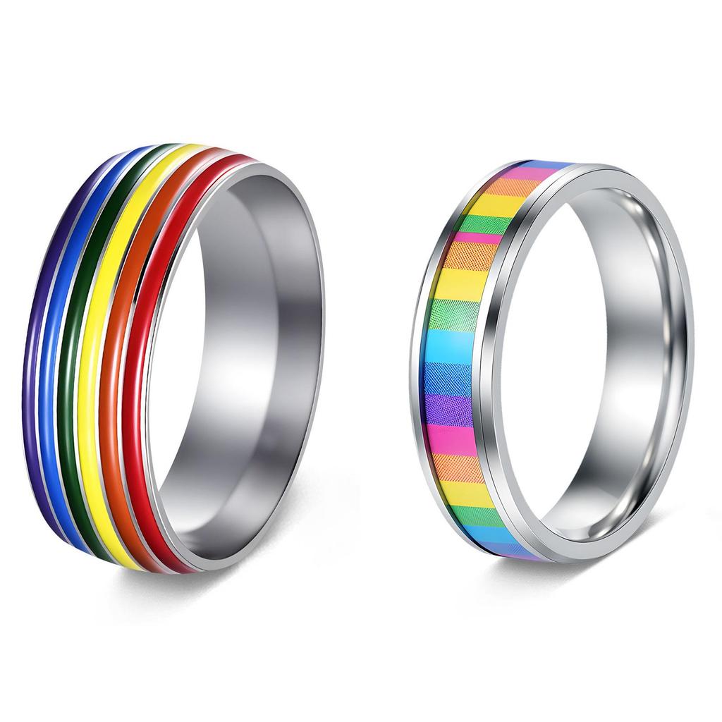 European and American Multi-color Rainbow Drip Oil Titanium Steel Couple Ring