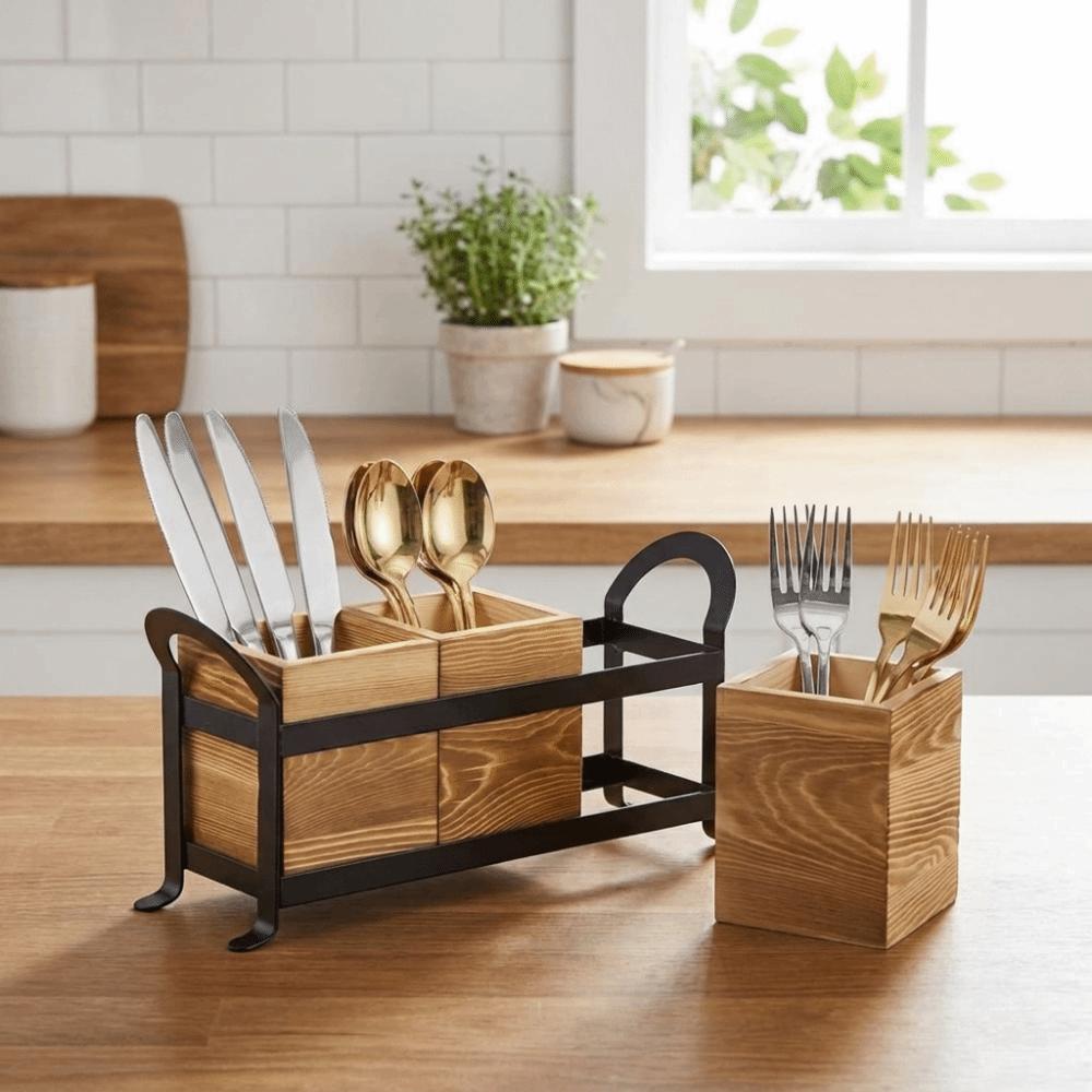 Large Capacity Tableware Storage Box Space Saving Flatware Organizer  Farmhouse