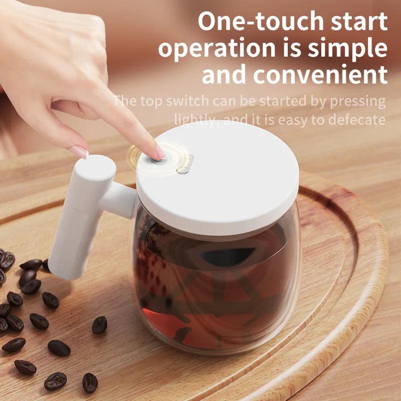 400ML Glass Electric Self-stirring Coffee Mug with Handles High-Speed Mixing Mug for Coffee Milk Tea Rechargeable Cup For Home