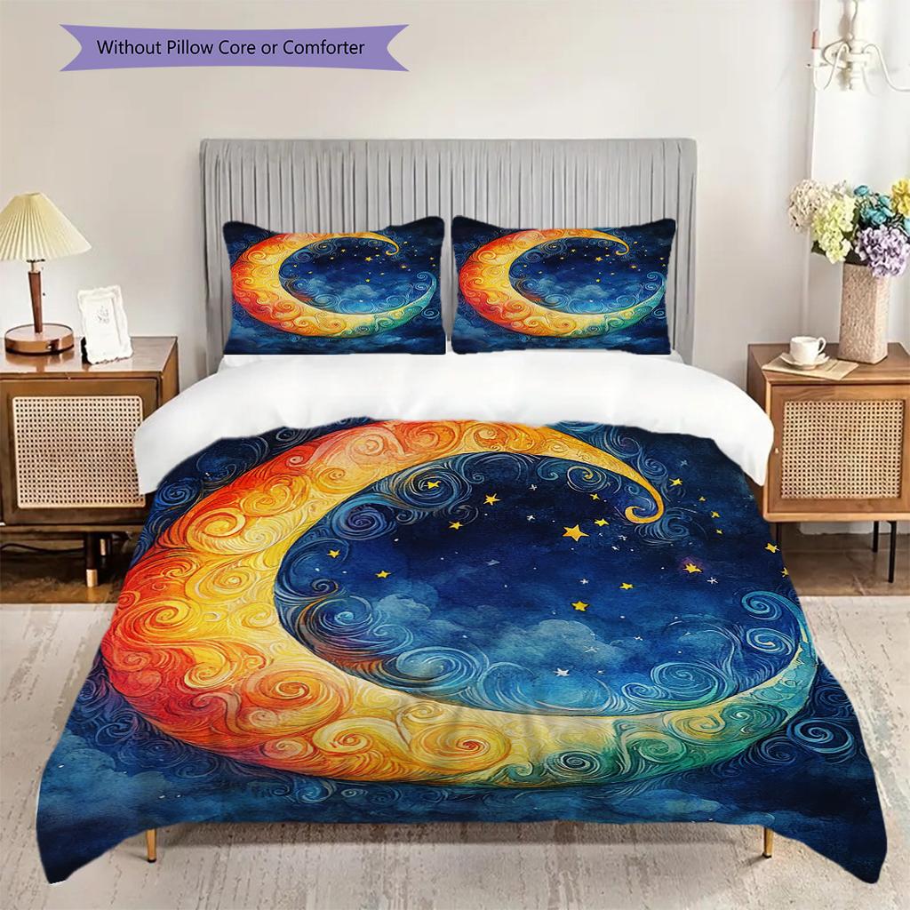 New Moon Pattern Bedding Quilt Set Quilt Cover Pillowcase Home Decoration Birthday Gift (1 * Duvet Cover + 2 * Pillowcase, Without Core)