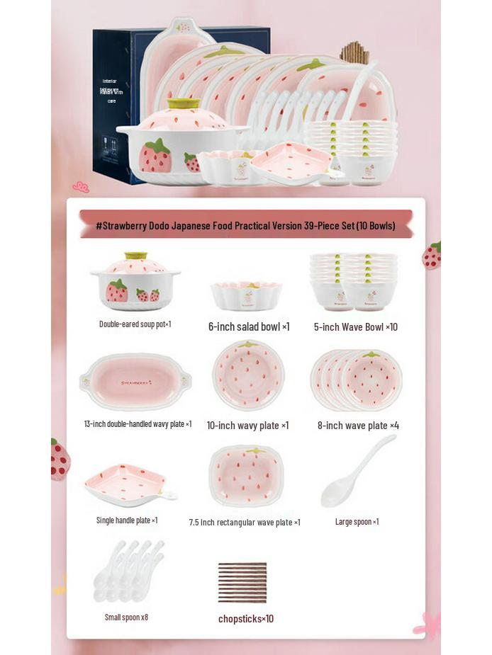 Cute Strawberry Ceramic Dinnerware Set