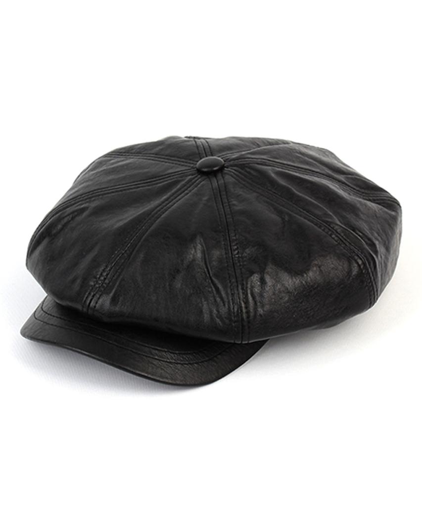 Yunibeosyeolkemiseuteuli Crack Leather Black Belted Newsboy Cap