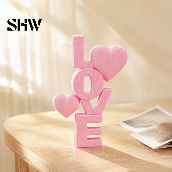 Desktop Love Letter Sculpture 2Pcs 3D Printed Stacked LOVE Ornament with Heart Decor, Romantic Modern Nordic Room Tabletop Sculpture, Decoration