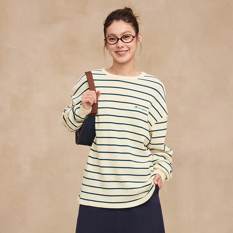 Champion Unisex College Waffle Stripe Long Sleeve T-Shirt L