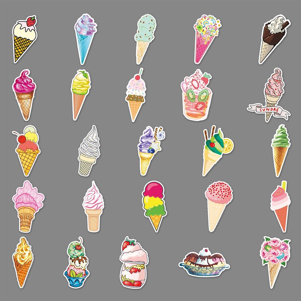50-Count INS Style Ice Cream-Themed DIY Journal Waterproof Stickers for Luggage, Scooters, and Refrigerators.