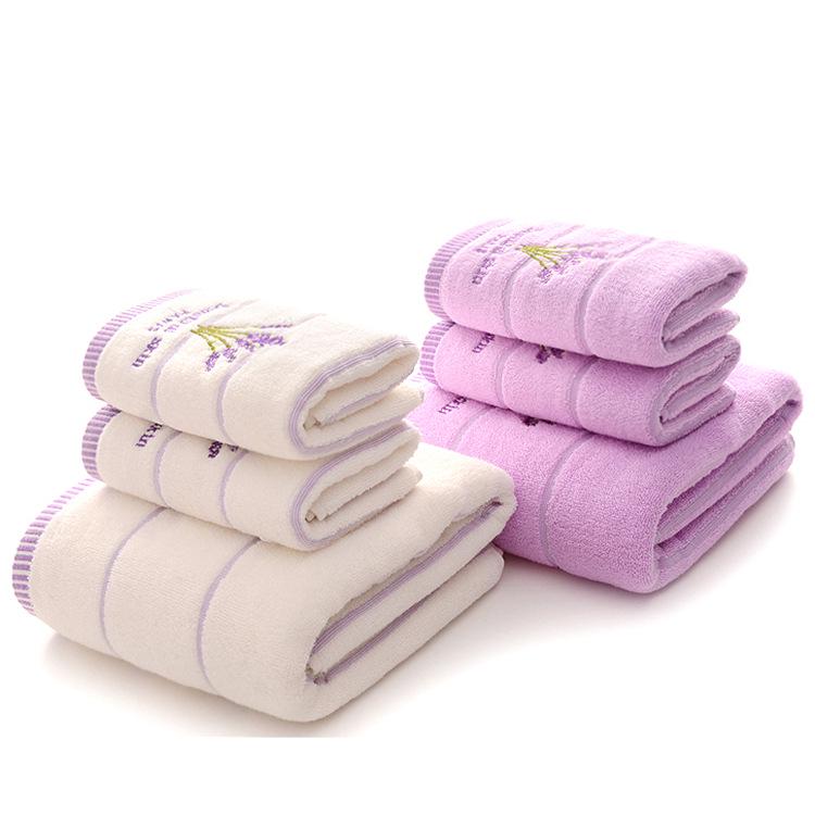 Lavender-Scented 32-Strand Cotton Bath Towel Set with Custom Logo Embroidery - 3-Piece Gift Box Collection