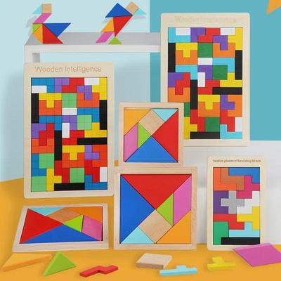 Tetris Tangram Puzzle 3D: Drewniane Klocki do Wczesnej Edukacji i Rozwoju Poznawczego Dzieci