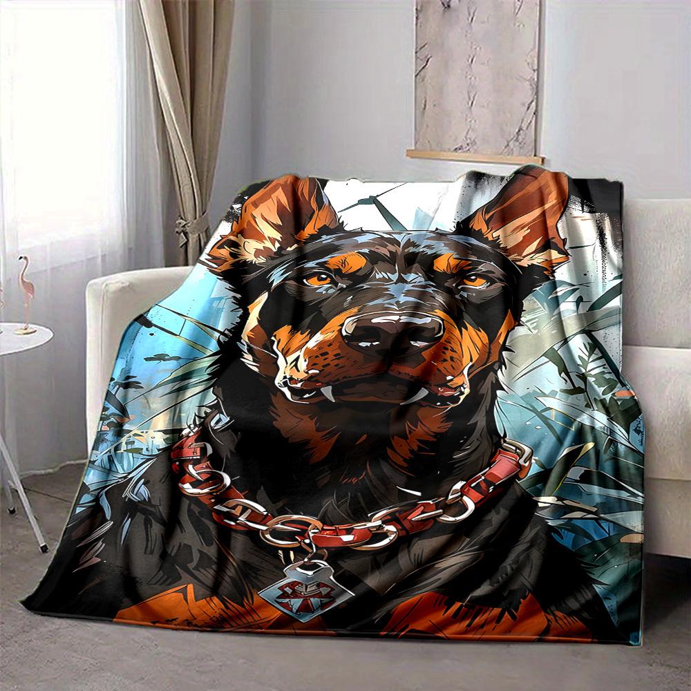 1pc Doberman Pinscher Pattern Blanket, Lightweight Flannel Throw Blanket for Sofa, Bed, Travel, Camping, Living Room, Office, Couch062