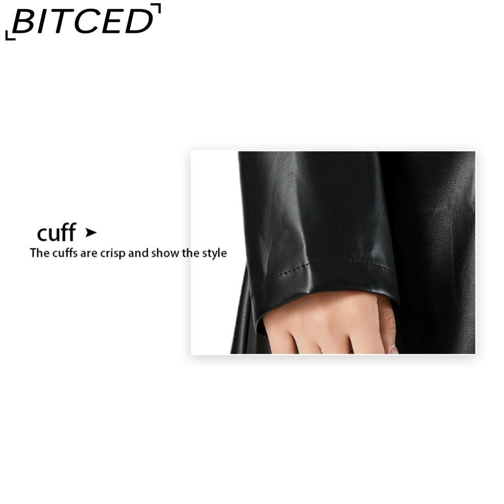 BITCED Langer Trenchcoat im Bademantelstil, Frühling/Herbst Knitterarm Modische Damenlederjacke, Ledermantel