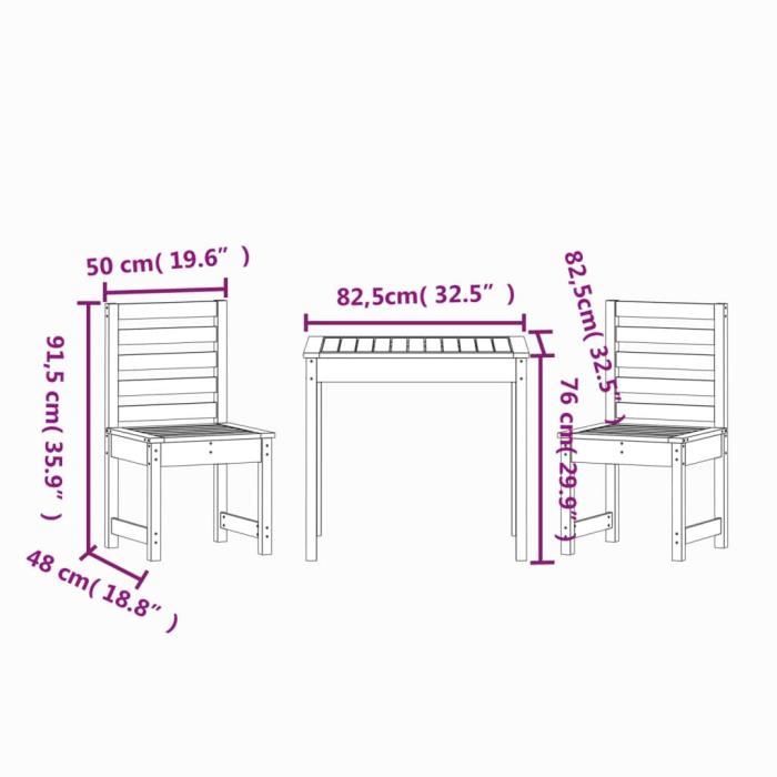 VidaXL Ensemble de bistrot de jardin 3 pcs blanc bois de pin massif 3154672