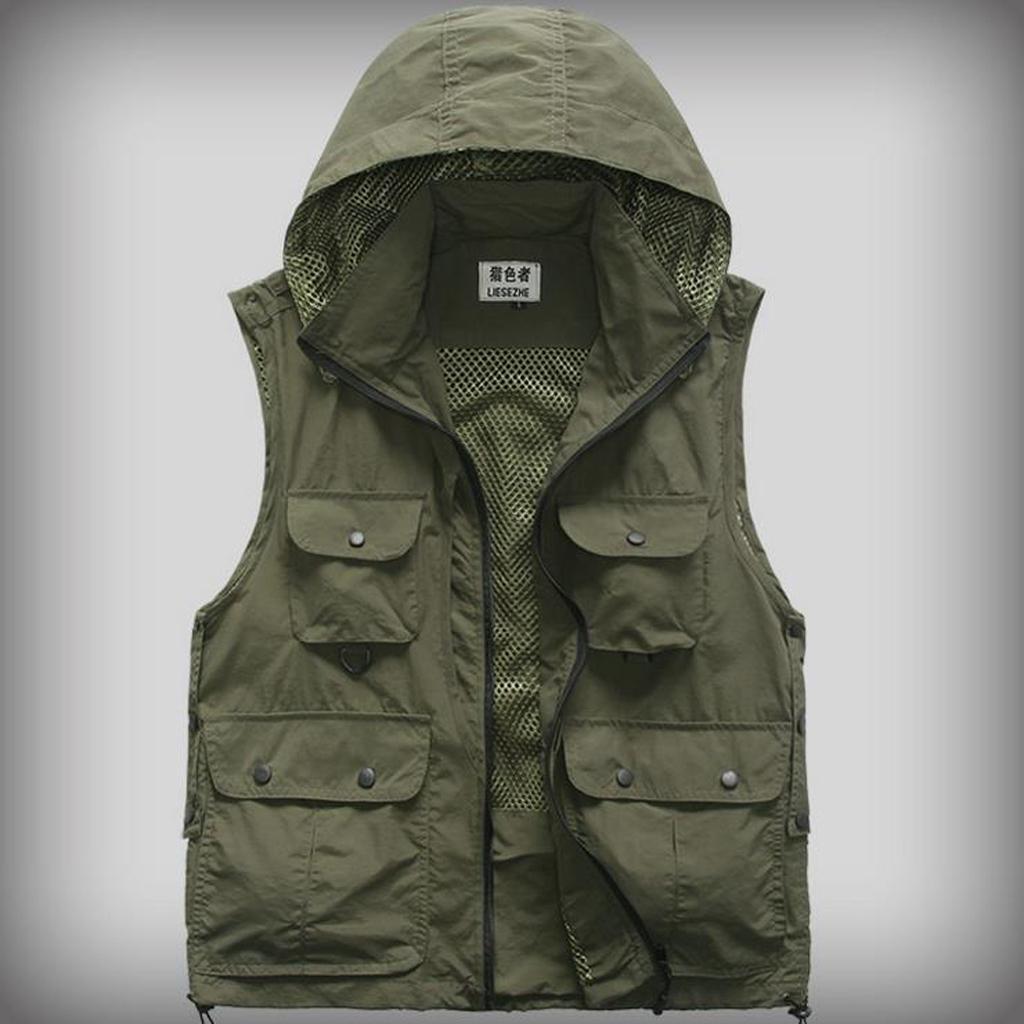 New Men s Professional Multi-Tasche Portable Waterproof  Adjustable  Fishing Working Pography Hooded  Waistcoat XL