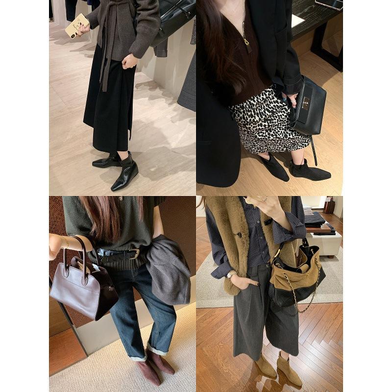 Cowhide Version~ Retro Inner Height-increasing Knight Boots Women's Head Slope Heel Western Boots Stacking Boots Versatile Medium Boots