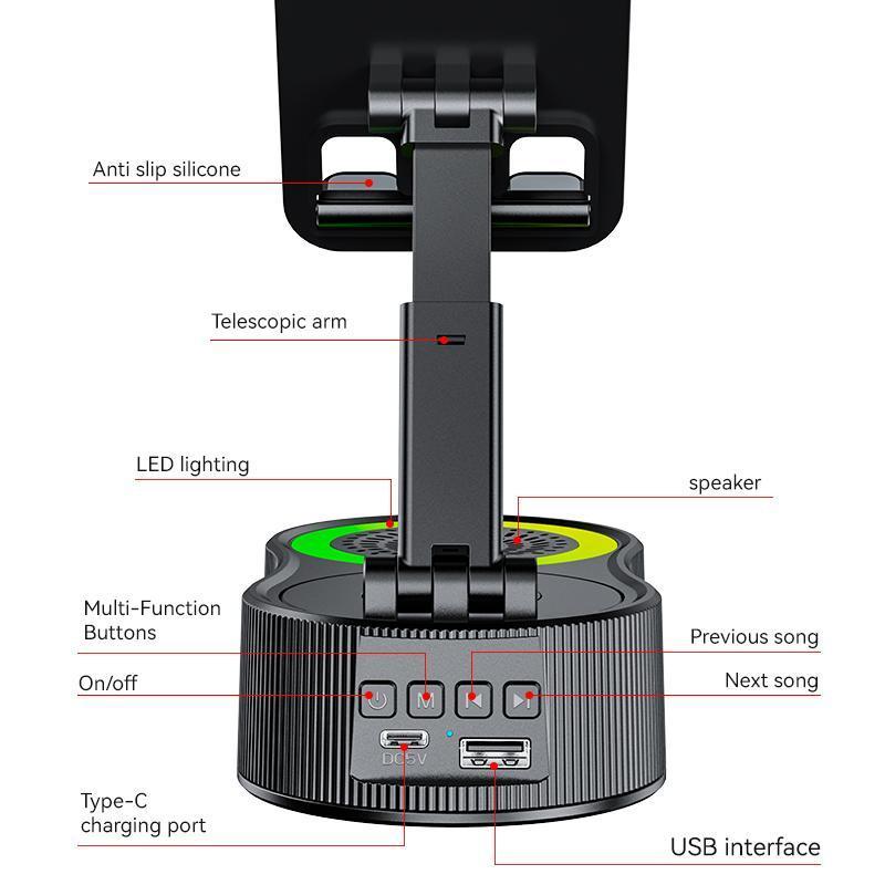 Cell Phone Holder With LEd Light Bluetooth Speaker Adjustable Tablet Bracket Support Portable Foldable Selescopic Stand Wireless Loudspeaker