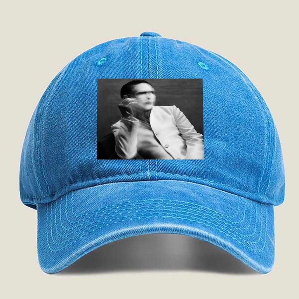 Monochrome Stylized Portrait Graphic Unisex Washed Baseball Cap Distressed Denim Hats Classic Outdoor Run