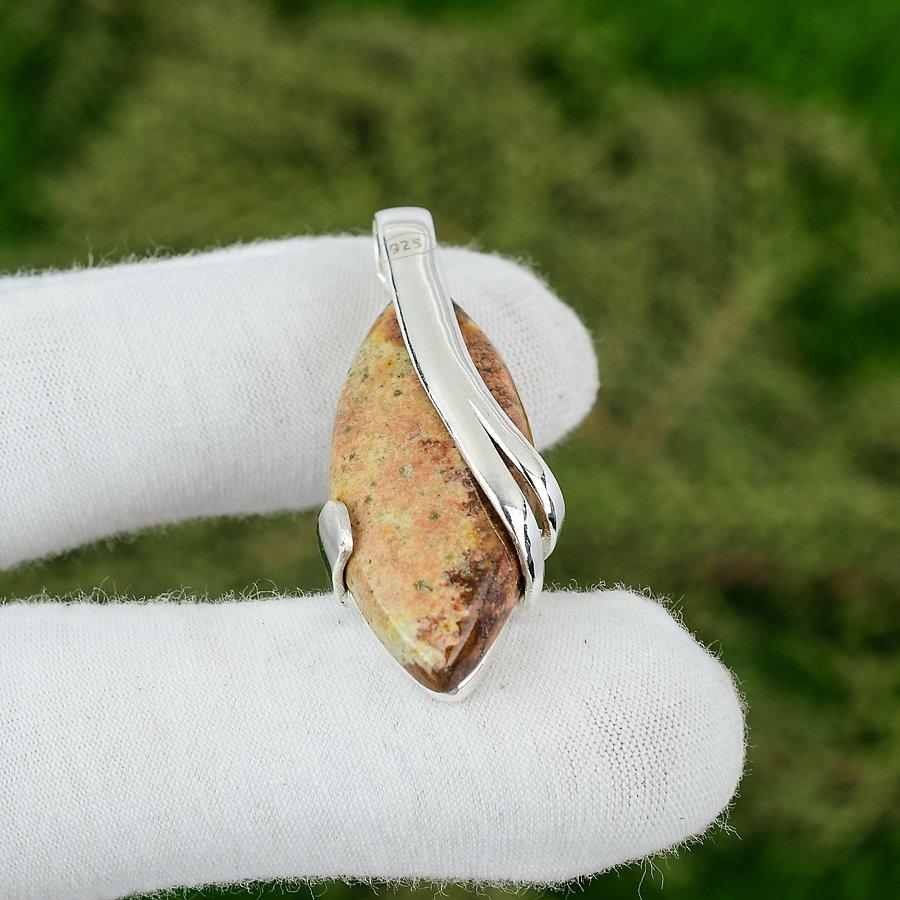 

Sterling Silver Marquise Polychrome Jasper Gemstone Mother Bezel Wedding Pendant