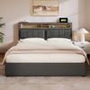 Double Bed with 4 Drawers & USB C Socket, Upholstered Bed 140x200cm, Height-Adjustable Headboard, Wooden Slatted Frame (With Mattress)