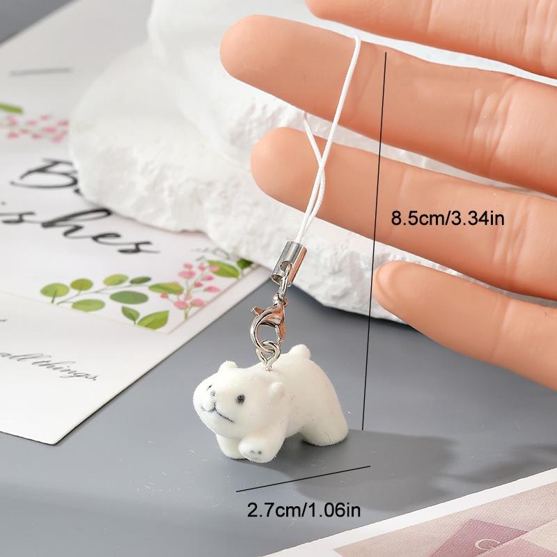 Flocking Penguin Hippopotamus Animal Keychains Phone Lanyard Resin Cute Tiger Beaver Bear Rhinoceros Bag Earphone Case Pendant