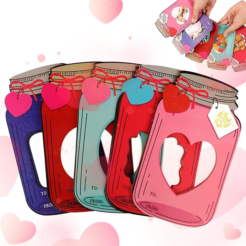 2025 New Mason Jar Happy Valentines Day Cards, Mason Jar Valentines Day Cards, Valentines Day Cards For Kids Mason Jar, Mason Jar Happy Card 50pcs