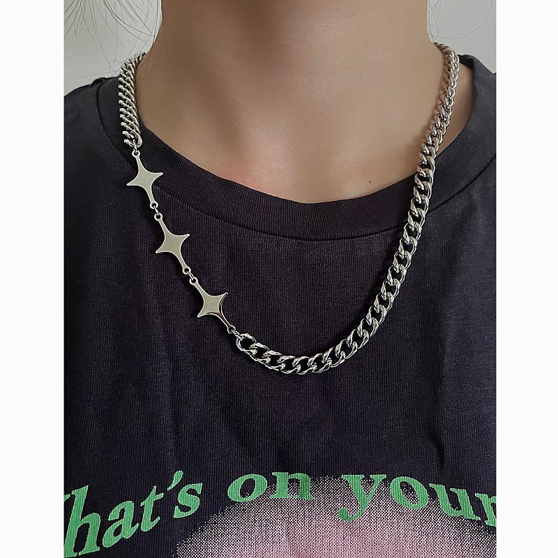 Street Style Geometriskt Kedjehalsband För Män Och Kvinnor Med Rostfritt Stålfinish