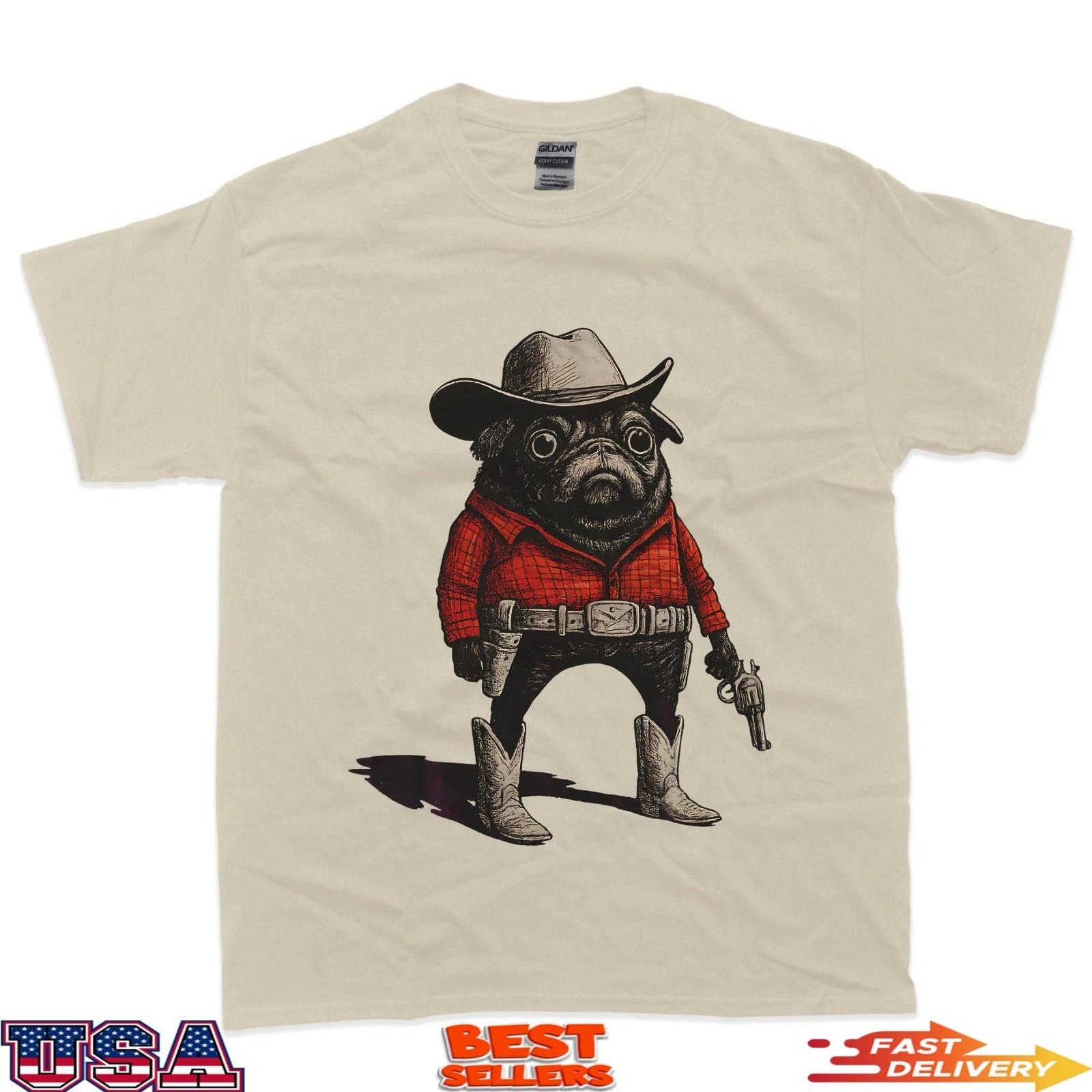 Cowboy Pug Dog Funny Western Outfit Red Pug Cowboy Meme T-Shirt 3XL
