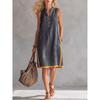 Summer Women's Casual Loose V-neck Sleeveless Cotton Linen Dress for Cross-border Europe & America