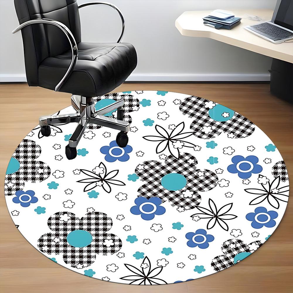 1 Stück Stuhlteppich mit Blumenmuster für das Büro, Innenbereich, rutschfest, waschbar, Polyesterfaser, Teppich für das Büro, maschinenwaschbar