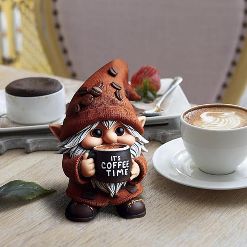 Miniature Gnomes Sculpture Holding Coffee Mug Resin Materials Ornament Home Decoration Or Friendship Gift