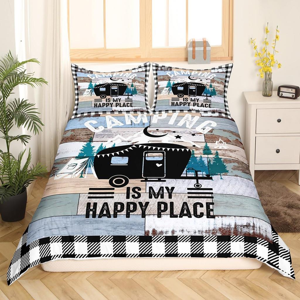Camping Themed Motorhome Cartoon 3D Print Bedding Set Cozy Duvet Cover King Queen Twin Single Size Birthday Gift Bedroom Decor