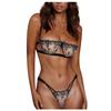 Women Lace Lingerie Set Sheer Mesh Underwire Bra and Strappy Panties Two Piece Intimate Apparel with Adjustable Straps and Floral Embroidery Design