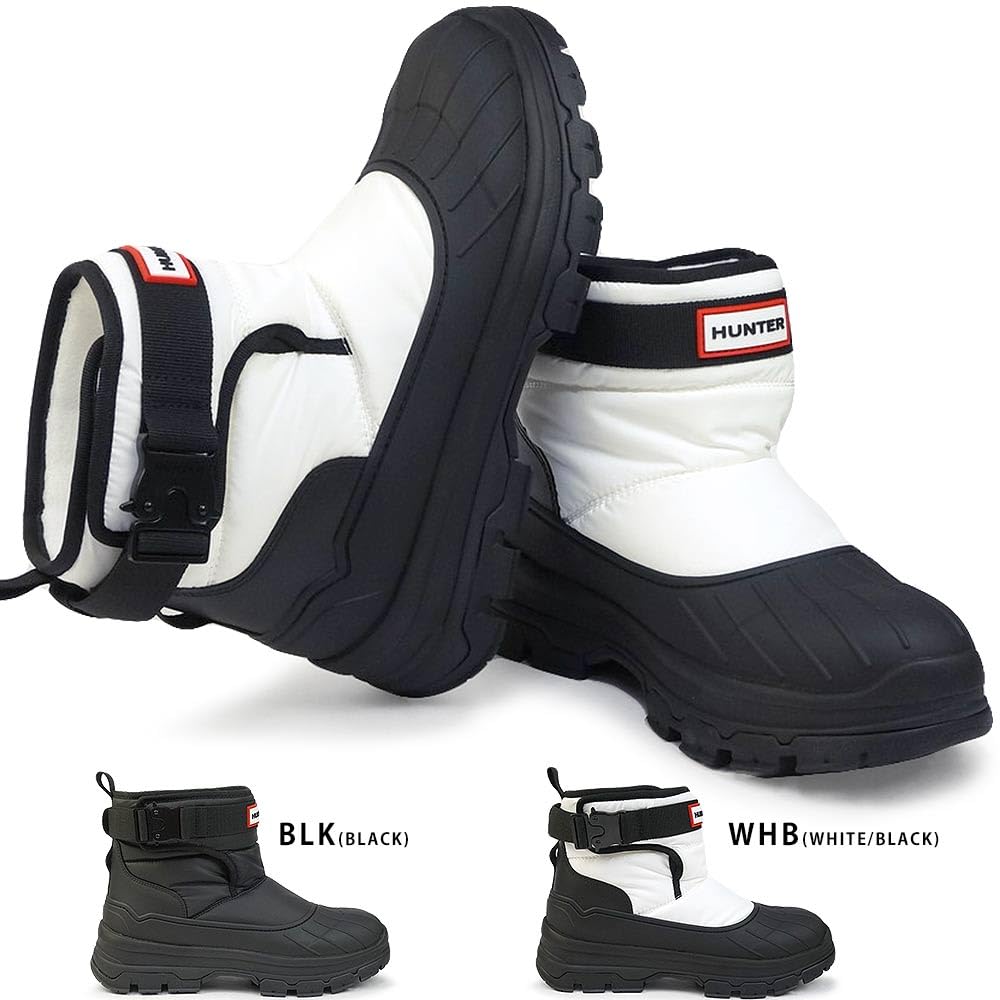 Hunter WFS2000NYR W Short Buckle Snow UK Size 6 Women's Boots, Lightweight, Water-Resistant, White/Black, (25.0cm)
