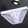 Men Underpants Solid Color Stripe Seamless Mesh Men Briefs for Inside Wear