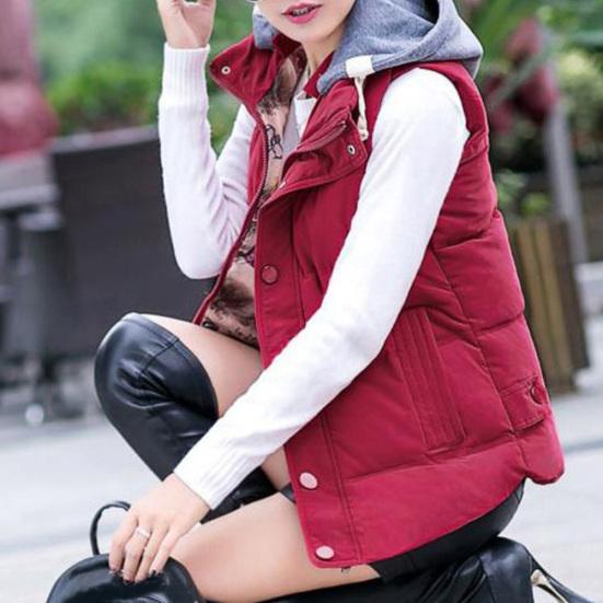 Women Casual Autumn Winter Sleeveless Warm Thicken Hooded Cotton Waistcoat Vest