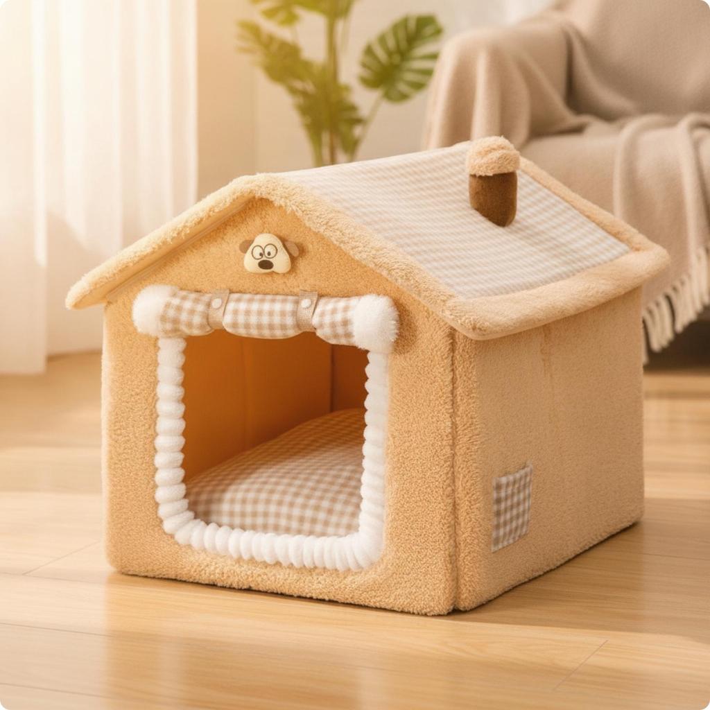 HouseShaped Pet Bed Detachable House with Removable Cushion Cozy for Cat Owners, Living