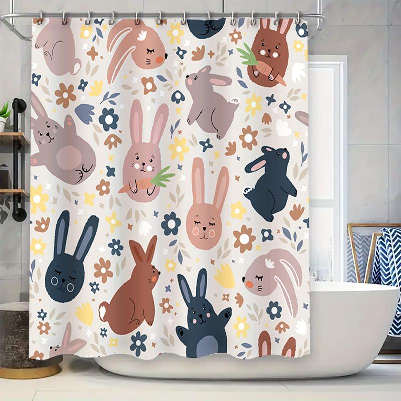 

Adorable Animal Cartoon Printed Shower Curtain Set For Home Decor Bathroom Waterproof Fabric Decorative Shaggy Bath Rug Sets Pin W60H190(CM)-1 Pcs