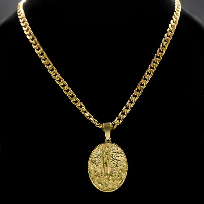 Stainless Steel Virgin Mary Men's Necklace Medal Gold Color Our Lady of Guadalupe Necklaces Jewelry virgen de guadalupe NZZ449