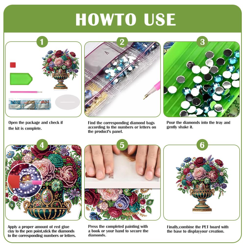 2D Flat Vase DIY Desktop Diamond Art Kits Special Shape Diamond Diamond Painting Desktop Ornaments Kit Bedroom Table Decoration