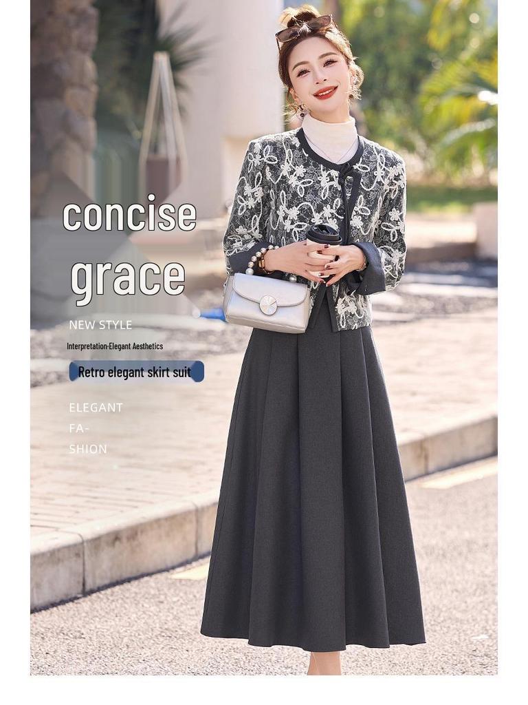 Spring 2025 Women's Embroidered Two-Piece Set: Short Jacket & Half Skirt