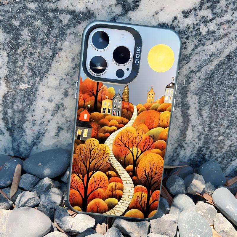 

Leaves Autumn Forest House Phone Case for iPhone 16 14 15 Plus Pro Max 12 13 Mini 11 Pro Max Protective Shockproof Laser Cover iphone 13Mini