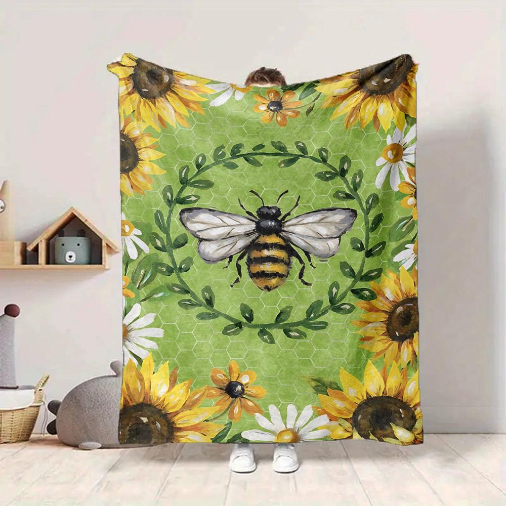 1pc Bee Sunflower Blanket, Lightweight Flannel Throw Blanket for Sofa, Bed, Travel, Camping, Living Room, Office, Couch, Chair, a0922074