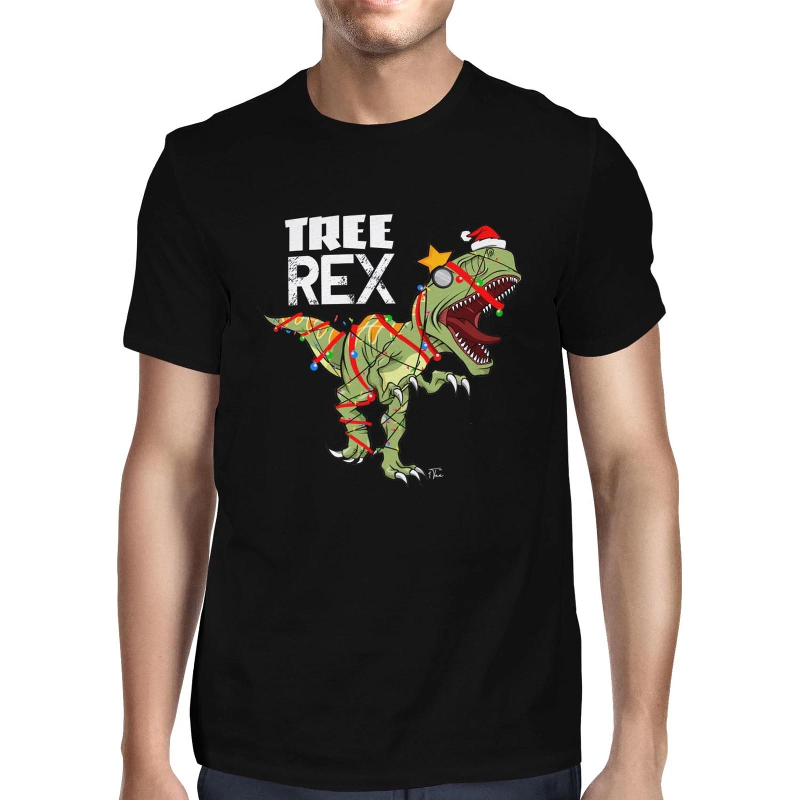 1Tee Mens Tree Rex - Caught in Christmas Lights and Tinsel T-Shirt XS