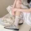 Cream White Hollow Breathable Cotton Ruffle Bow Calf Socks Kawaii Jk Lolita Daily Party Dress Accessory Women Socks