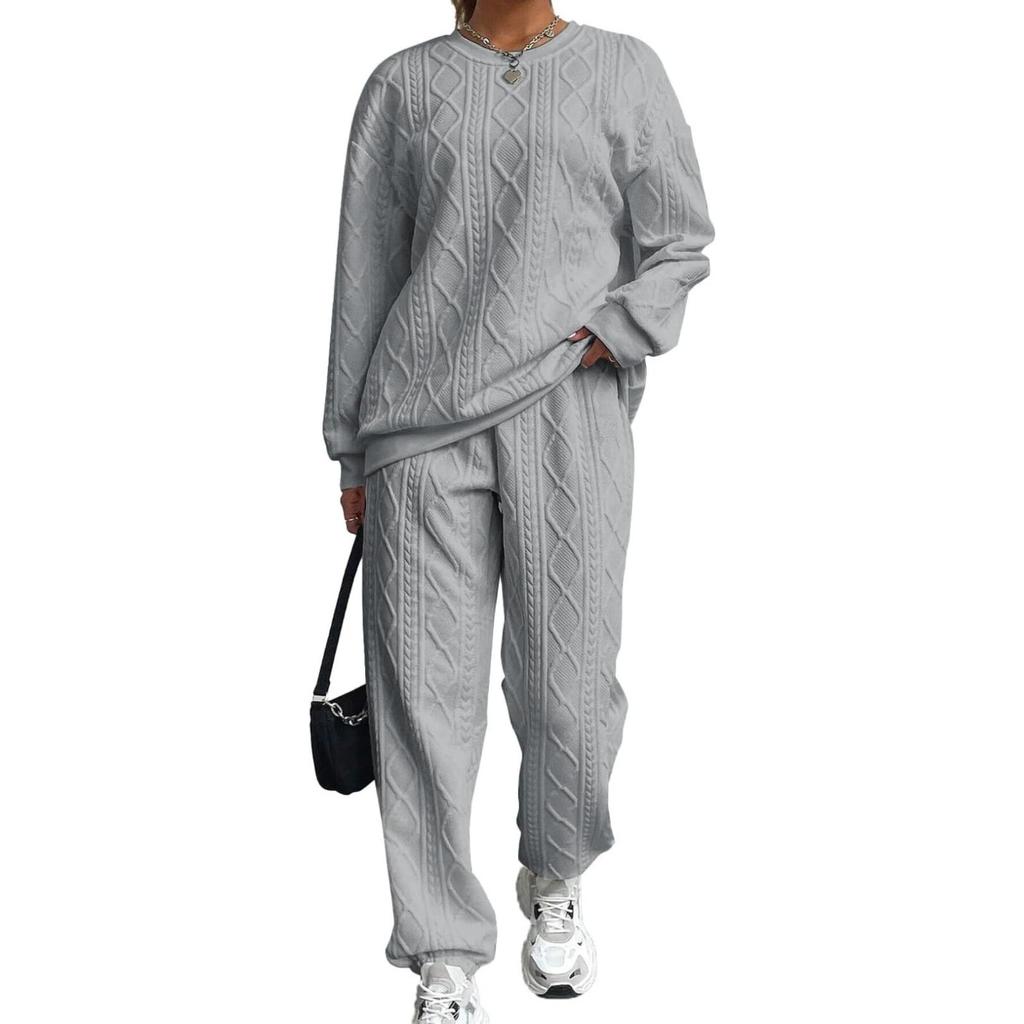 Women's Wear, Fried Dough Twists Stitching, Long Sleeves, Round Neck, Blouse, Leggings, Two-piece Set