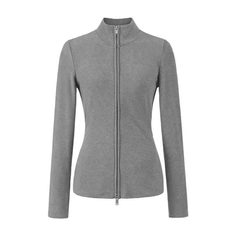 

European & American Style Stand Collar Slim Zipper Cardigan + Brushed Low-Waist Drawstring Casual Pants Two-Piece Set Small