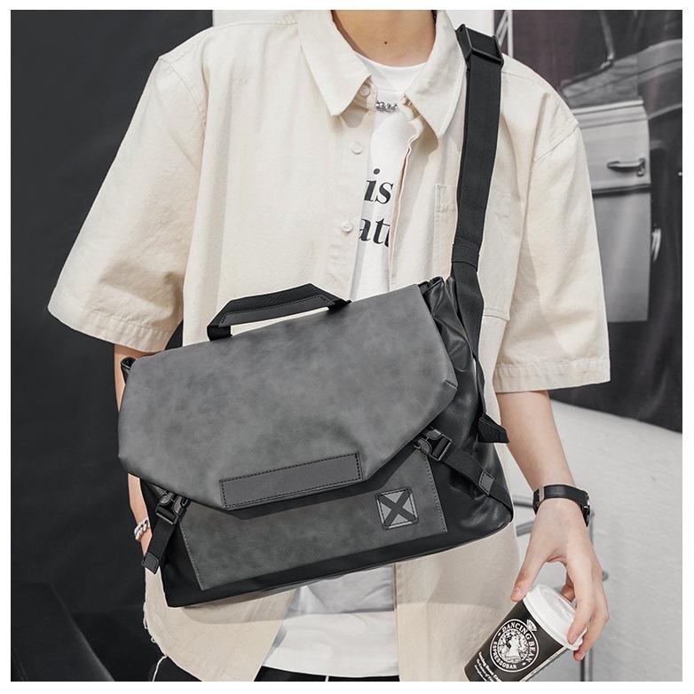 TS JYL laptop bag,Men Flip Shoulder Bag Large Leather Casual Crossbody Bag