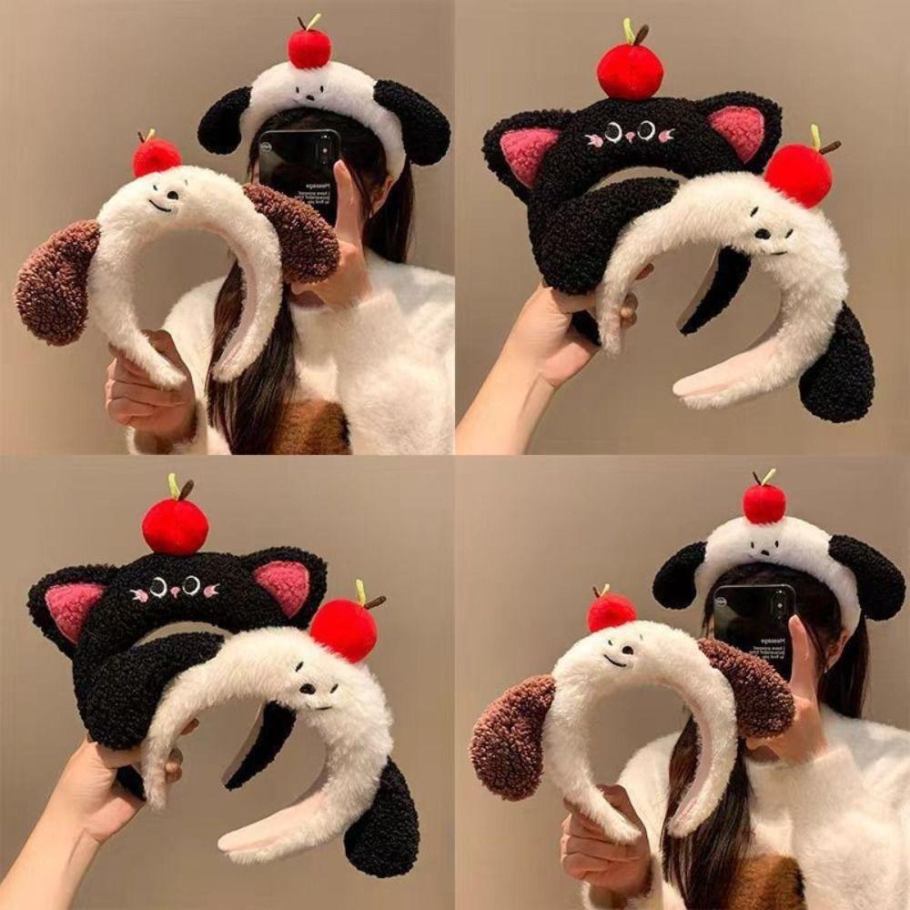 Dog Cartoon Headband Cat Face Wash Headband Sweet Fluffy Plush Headband  Girl