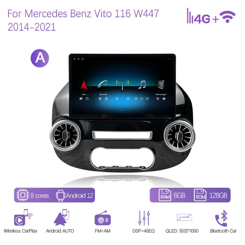 13.9Inch For Mercedes Benz Vito W447 2014-2025 Car Multimedia Player GPS Navigation Radio Android12 8+256G CarPlay 4G 360Camera