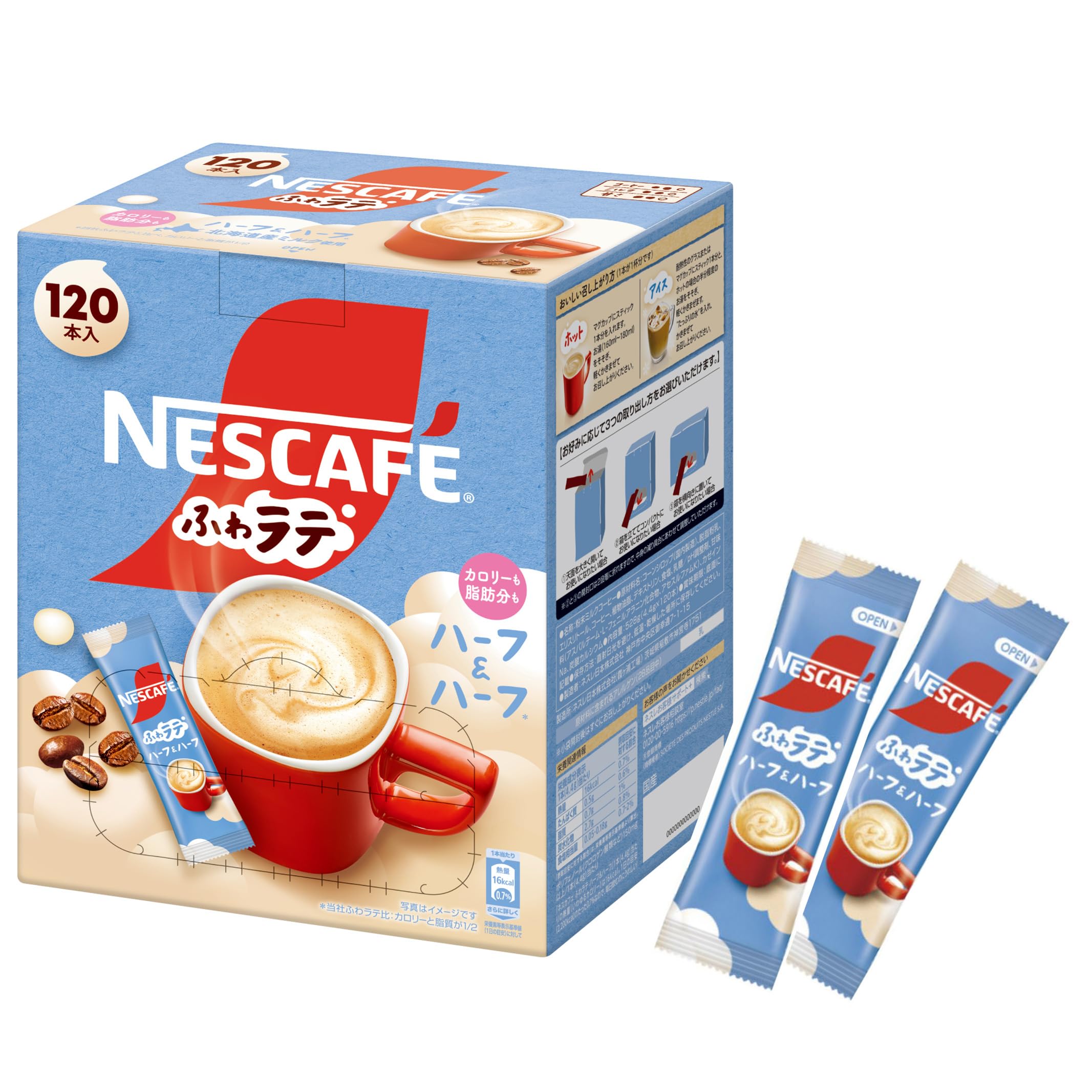 

Nescafé Fuwa Latte Half & Half 120 шт. (4.4 г/п), коробка, 16 ккал/шт, растворимый кофе, кафе латте, в индивидуальной упаковке