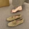 New Lefu Women's Soft Leather Retro Lazy Walk Thick-soled Flat Comfortable Single Shoes for All Four Seasons