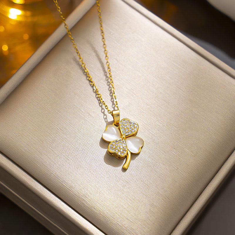 

Женское ожерелье с четырехлистным клевером: Высококлассный чокер из титановой стали с бриллиантами - Модная летняя цепочка для ключицы